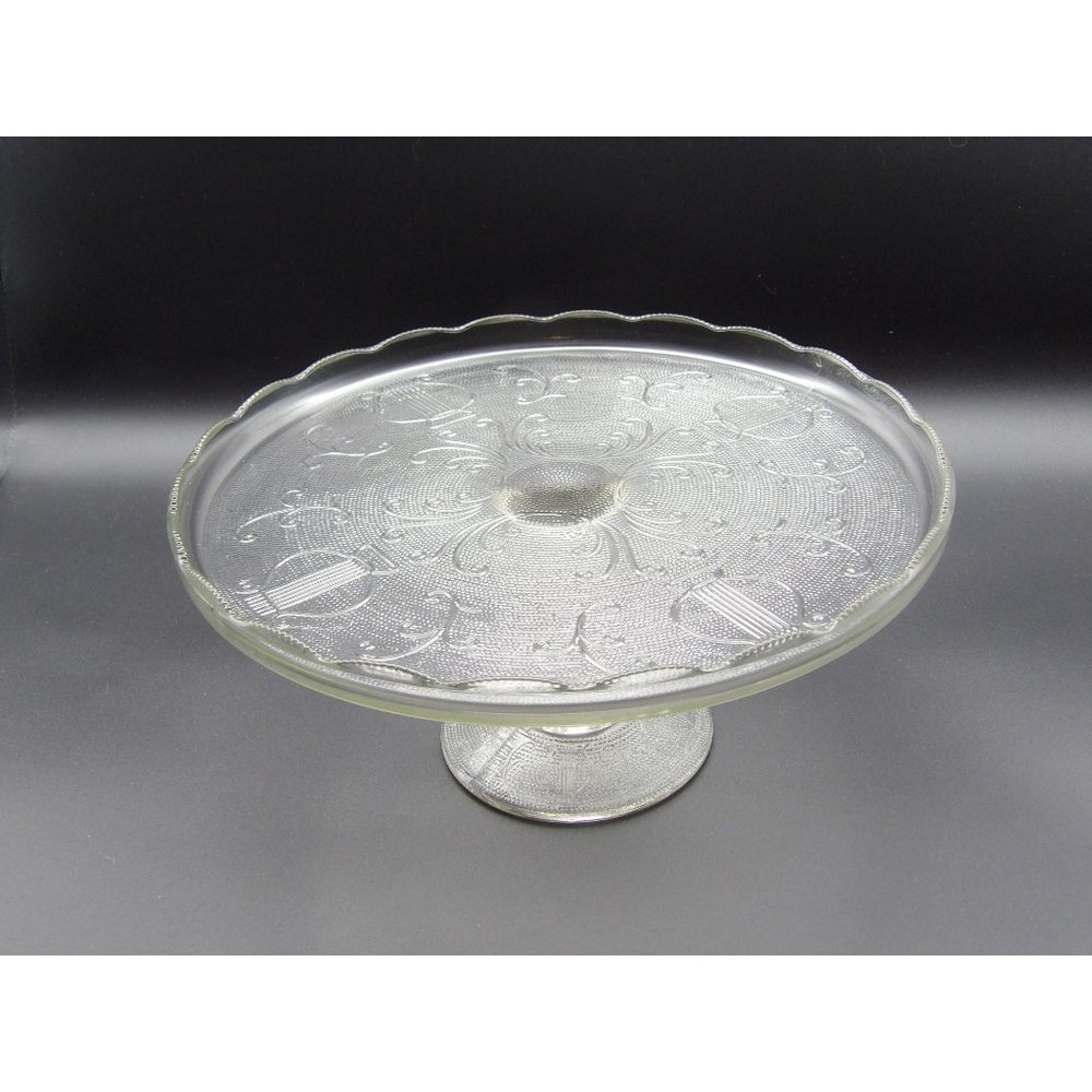 Vintage Jeannette Glass Co. Clear Depression Glass Cake Stand Harp Pattern 4 1/2